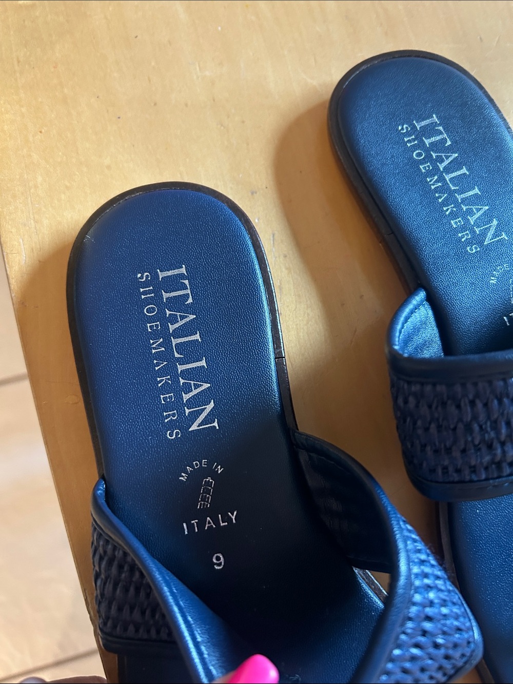 Italian Shoemakers Navy Braided Thong Sandals with Silver Ring - Picture 2 of 4